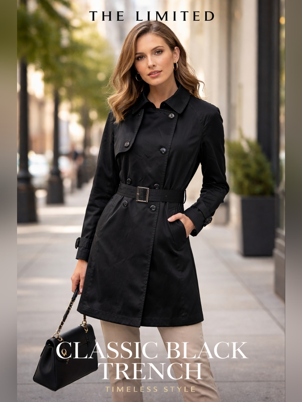 The Limited Black Trench Coat Belted Classic Jacket Size M